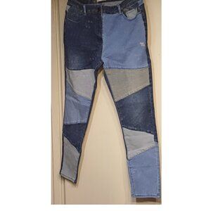 Blue Jeans Stretch Denim Colorblock 14 16 1XL Straight Leg Stretchy Skinny Ankle